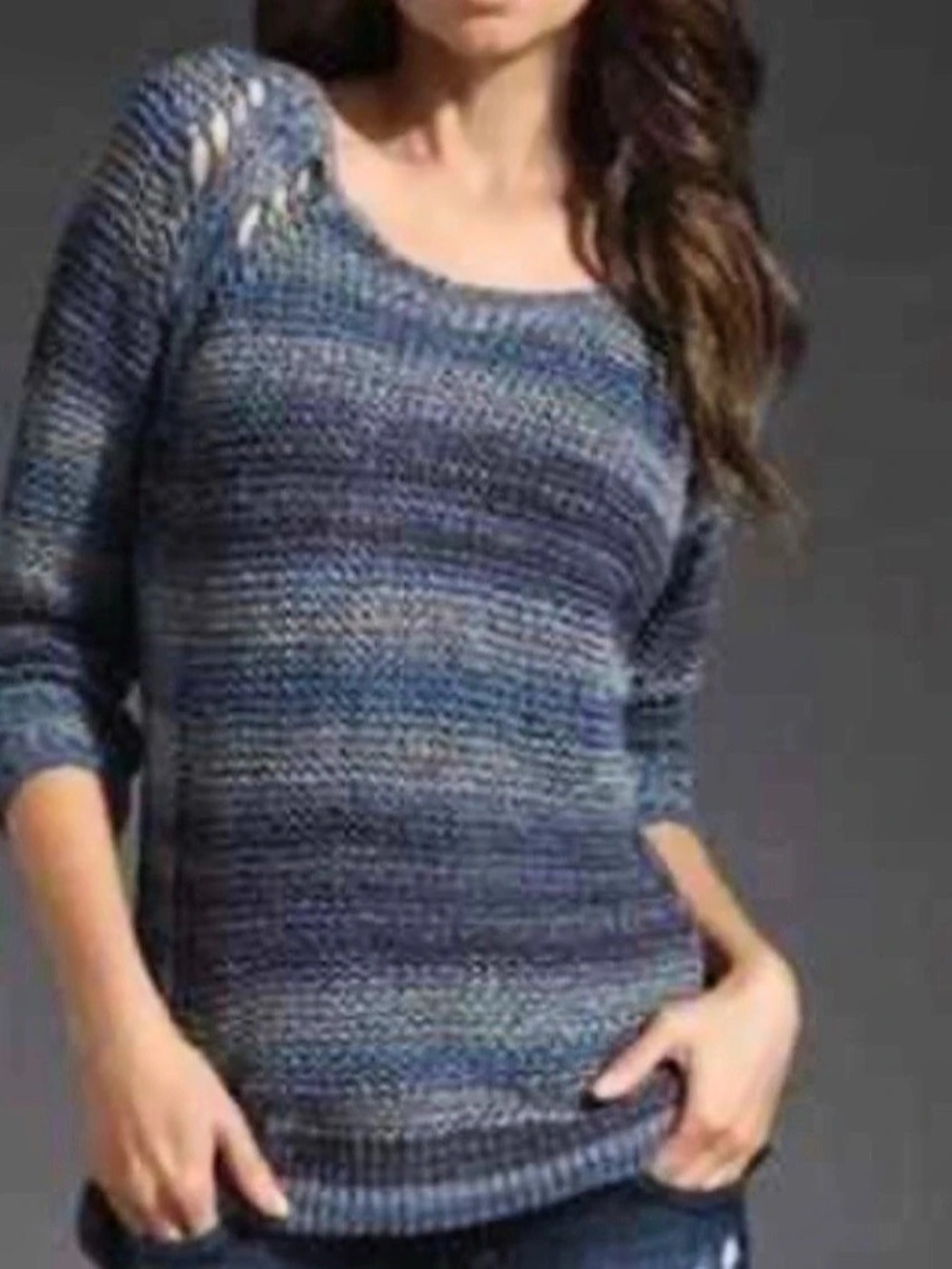 Free People Desert Moon Striped Open Chunky Open Knit Pullover Sweater Medium